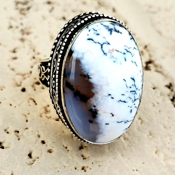 New Dendritic Opal 925 Silver Ring. - Picture 6 of 12